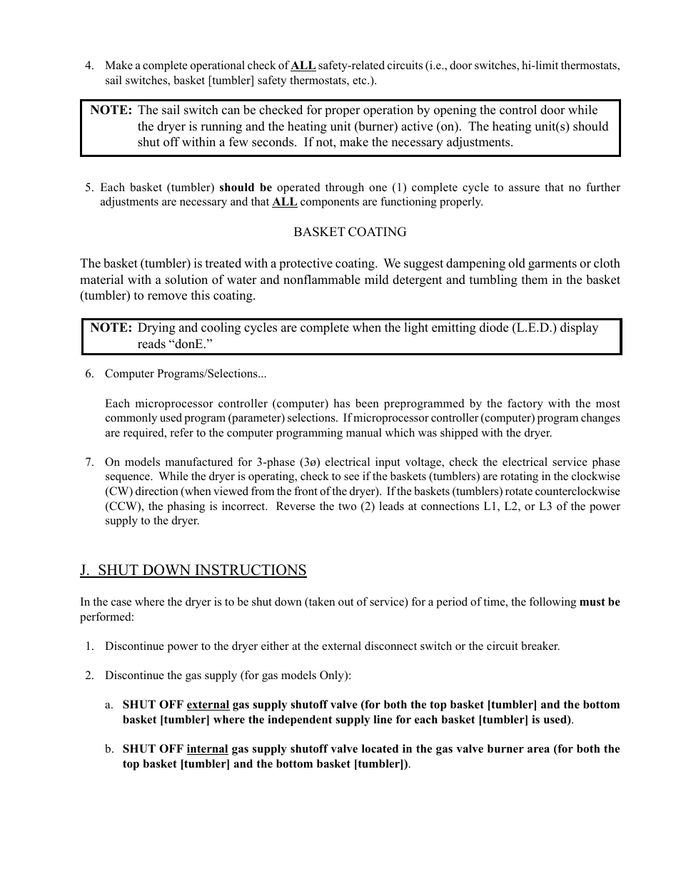 J. shut down instructions | American Dryer Corp. AD-235ED User Manual | Page 31 / 52