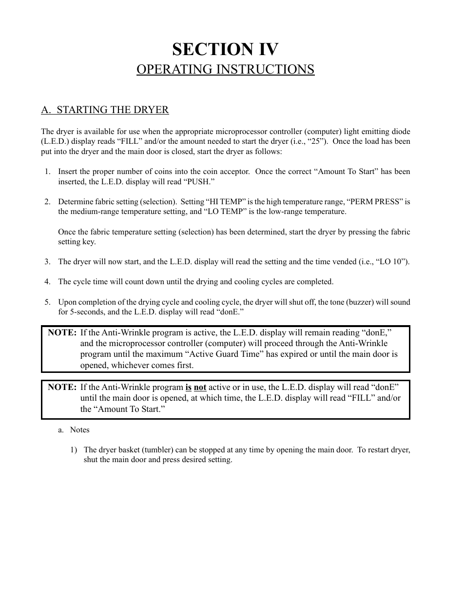 Operating instructions | American Dryer Corp. AD-235ED User Manual | Page 32 / 52