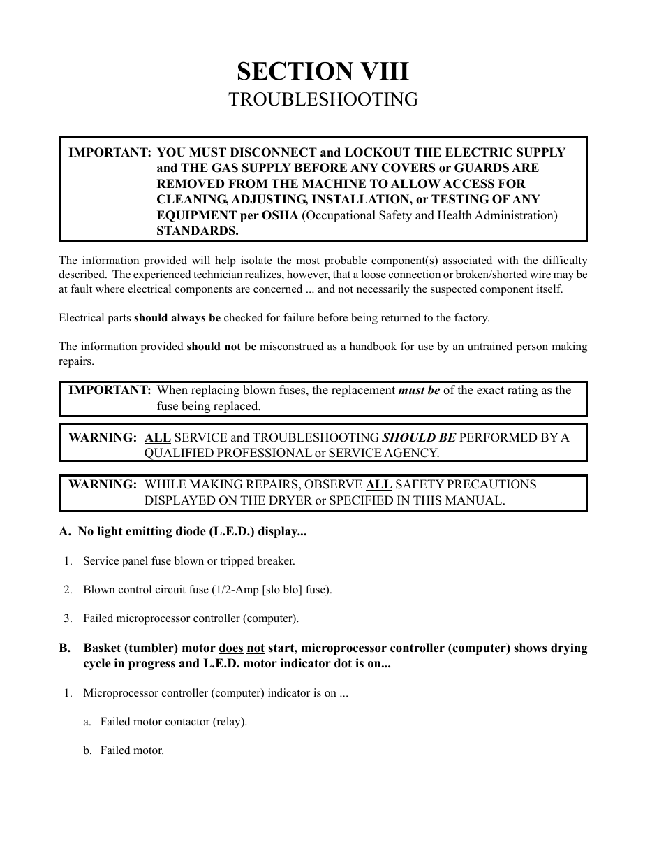Troubleshooting | American Dryer Corp. AD-235ED User Manual | Page 40 / 52