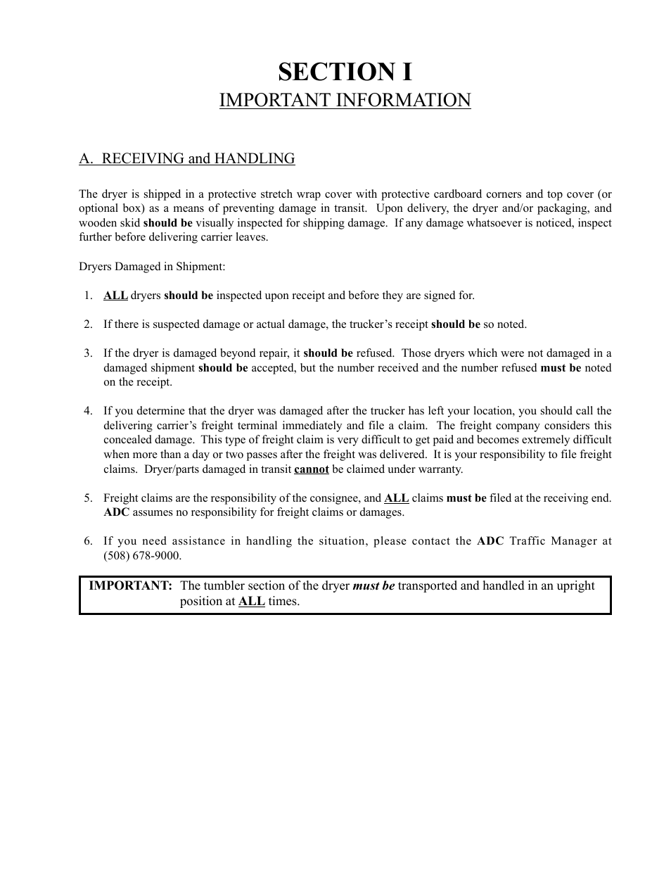 Important information | American Dryer Corp. AD-235ED User Manual | Page 7 / 52