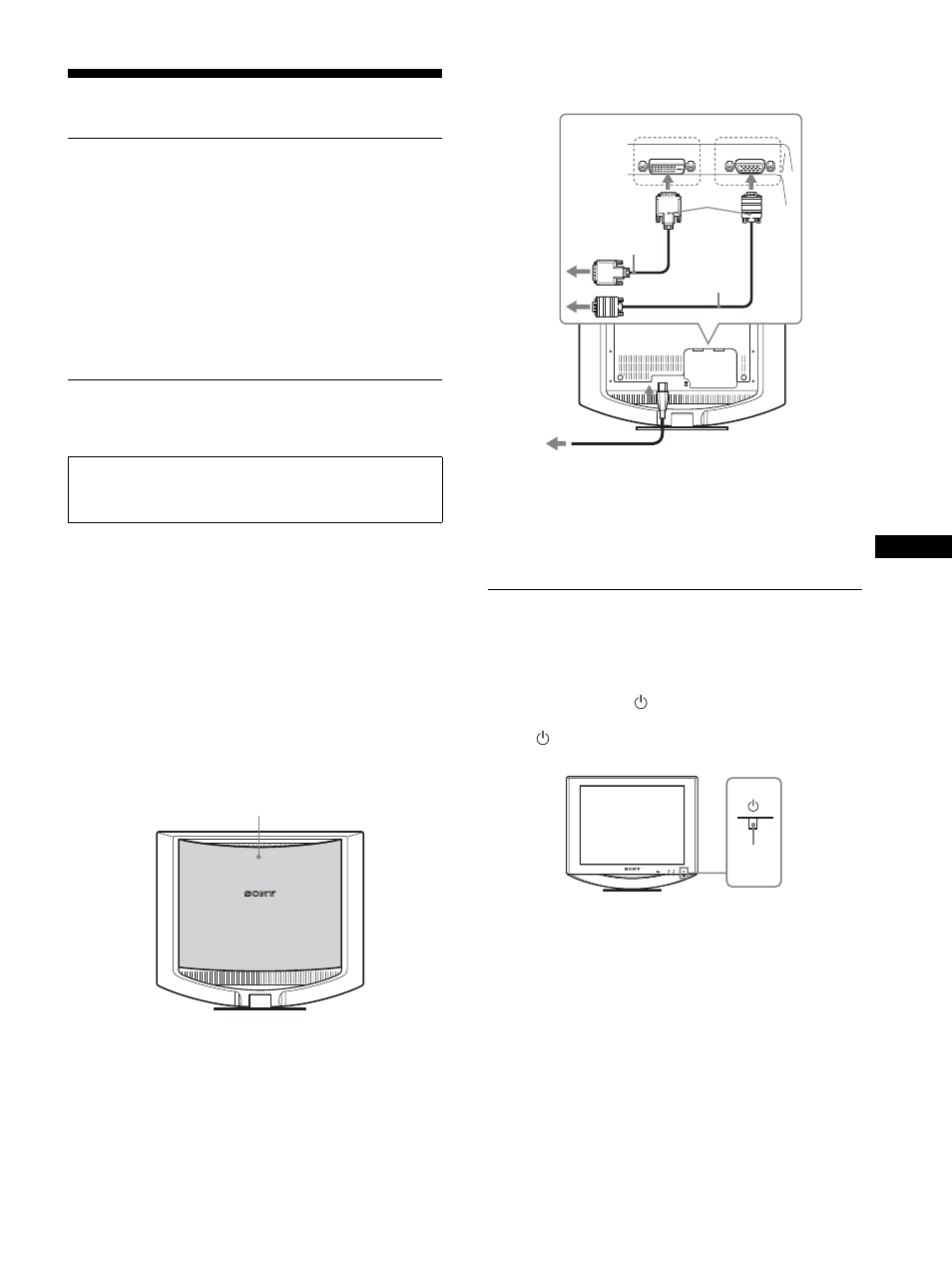 Setup, Unpacking, Connecting your monitor | Turning on the monitor and computer | Sony SDM-HS74P User Manual | Page 3 / 20