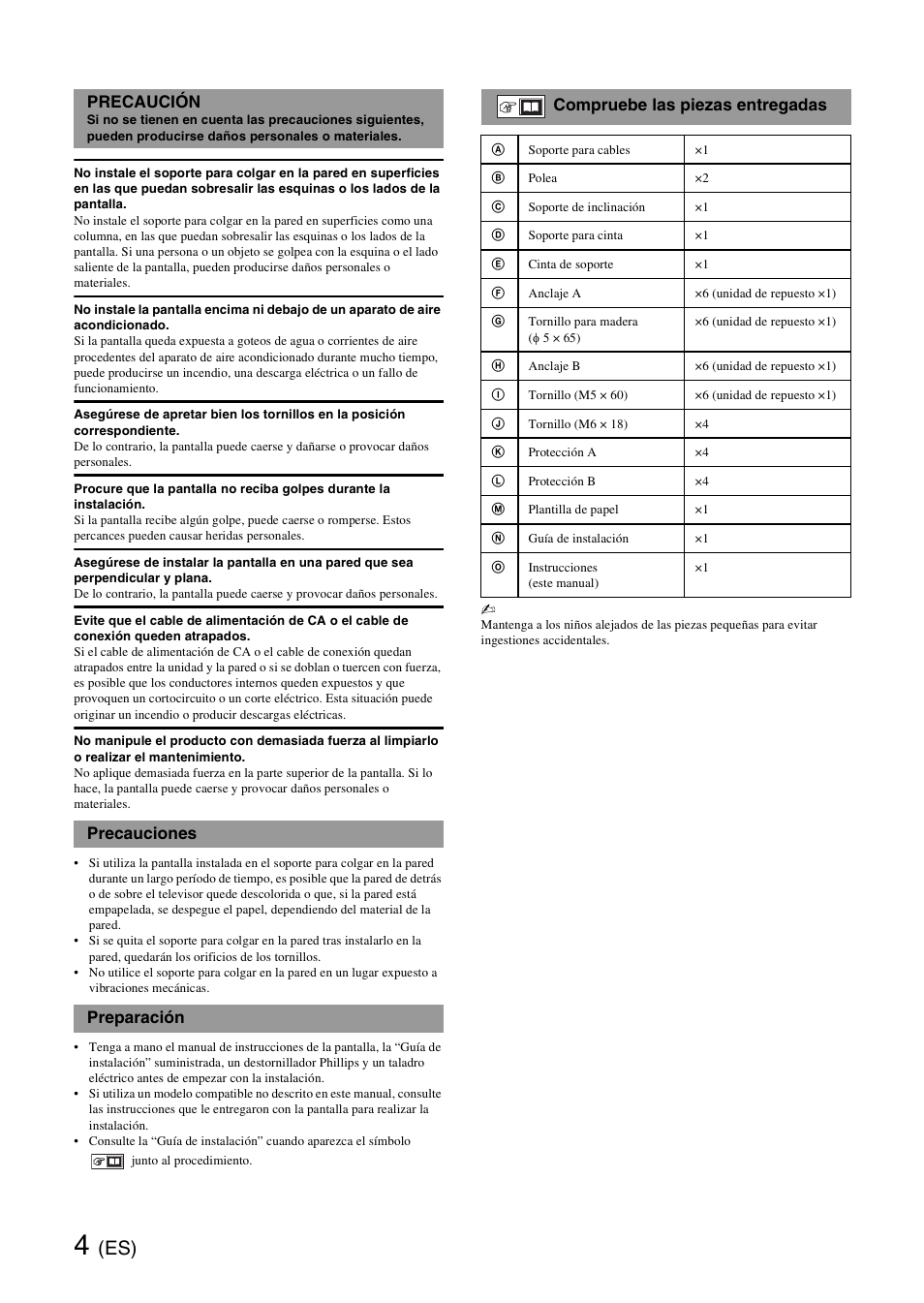 Precaución, Precauciones, Preparación | Compruebe las piezas entregadas | Sony SU-WH500 User Manual | Page 10 / 92