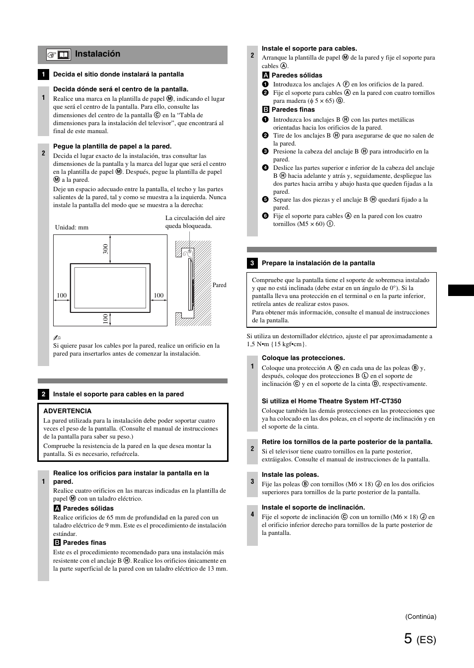 Instalación | Sony SU-WH500 User Manual | Page 11 / 92