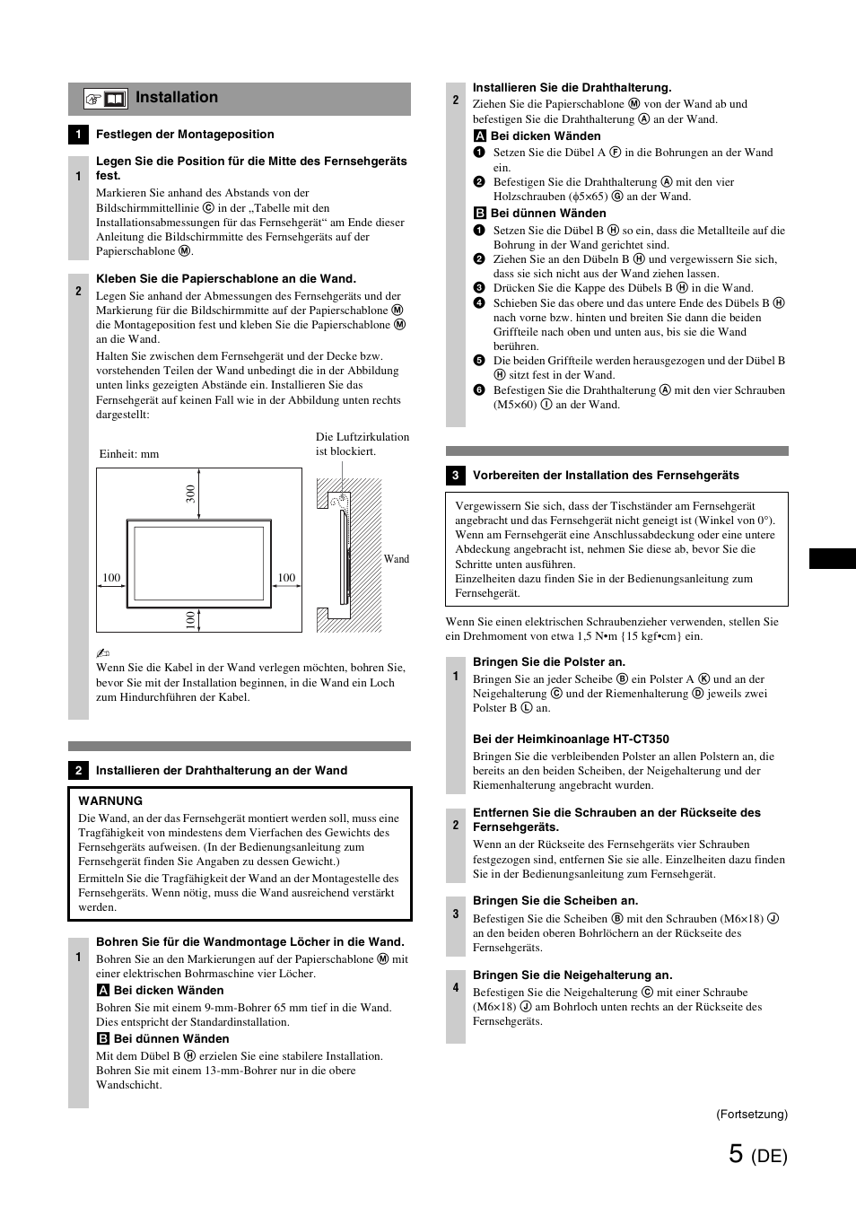 Installation | Sony SU-WH500 User Manual | Page 15 / 92