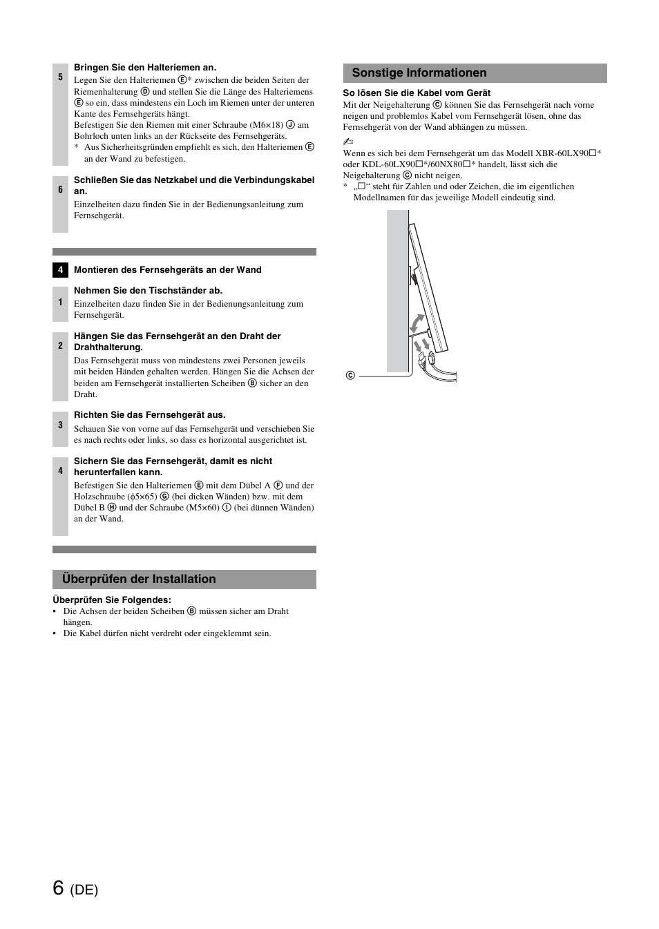 Überprüfen der installation, Sonstige informationen | Sony SU-WH500 User Manual | Page 16 / 92