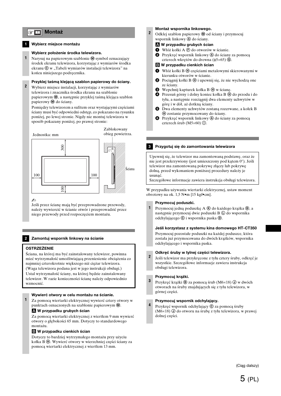 Montaż | Sony SU-WH500 User Manual | Page 29 / 92