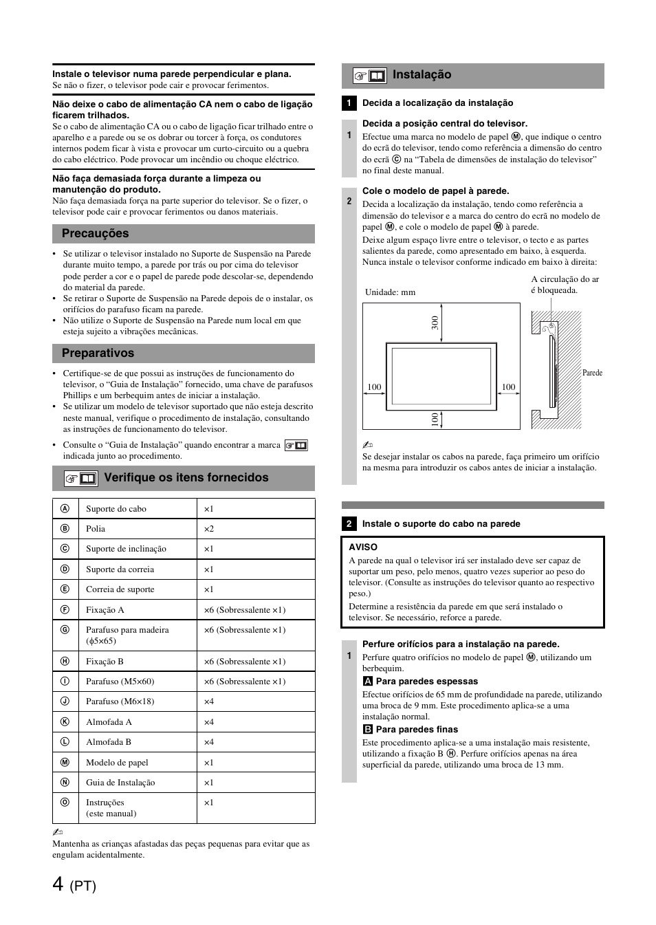 Precauções, Preparativos, Verifique os itens fornecidos | Instalação | Sony SU-WH500 User Manual | Page 32 / 92