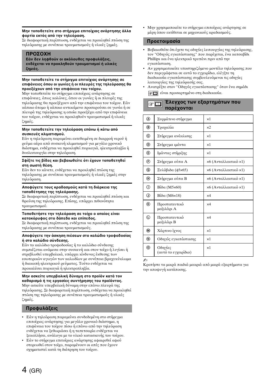 Προσοχη | Sony SU-WH500 User Manual | Page 44 / 92