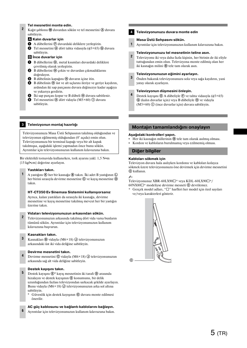 Montajın tamamlandığını onaylayın, Diğer bilgiler, Montajın tamamlandığını onaylayın diğer bilgiler | Sony SU-WH500 User Manual | Page 49 / 92