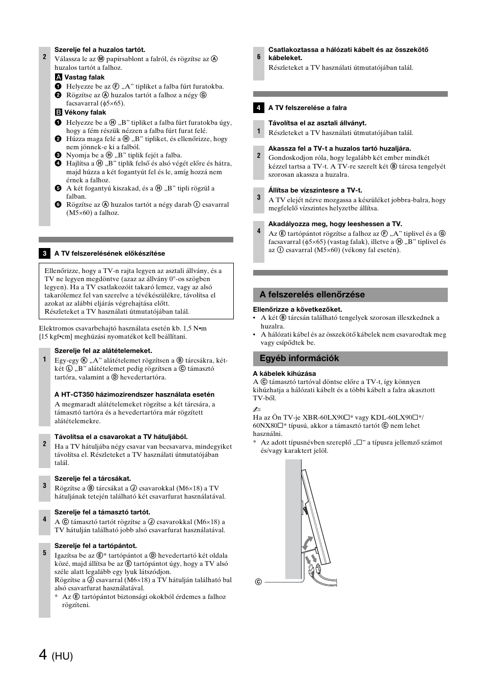 A felszerelés ellenőrzése, Egyéb információk, A felszerelés ellenőrzése egyéb információk | Sony SU-WH500 User Manual | Page 52 / 92