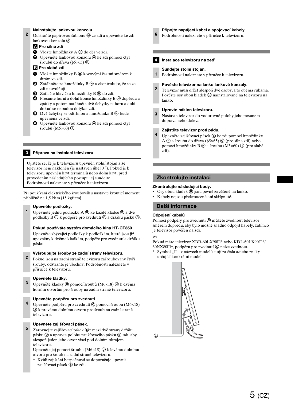 Zkontrolujte instalaci, Další informace, Zkontrolujte instalaci další informace | Sony SU-WH500 User Manual | Page 55 / 92