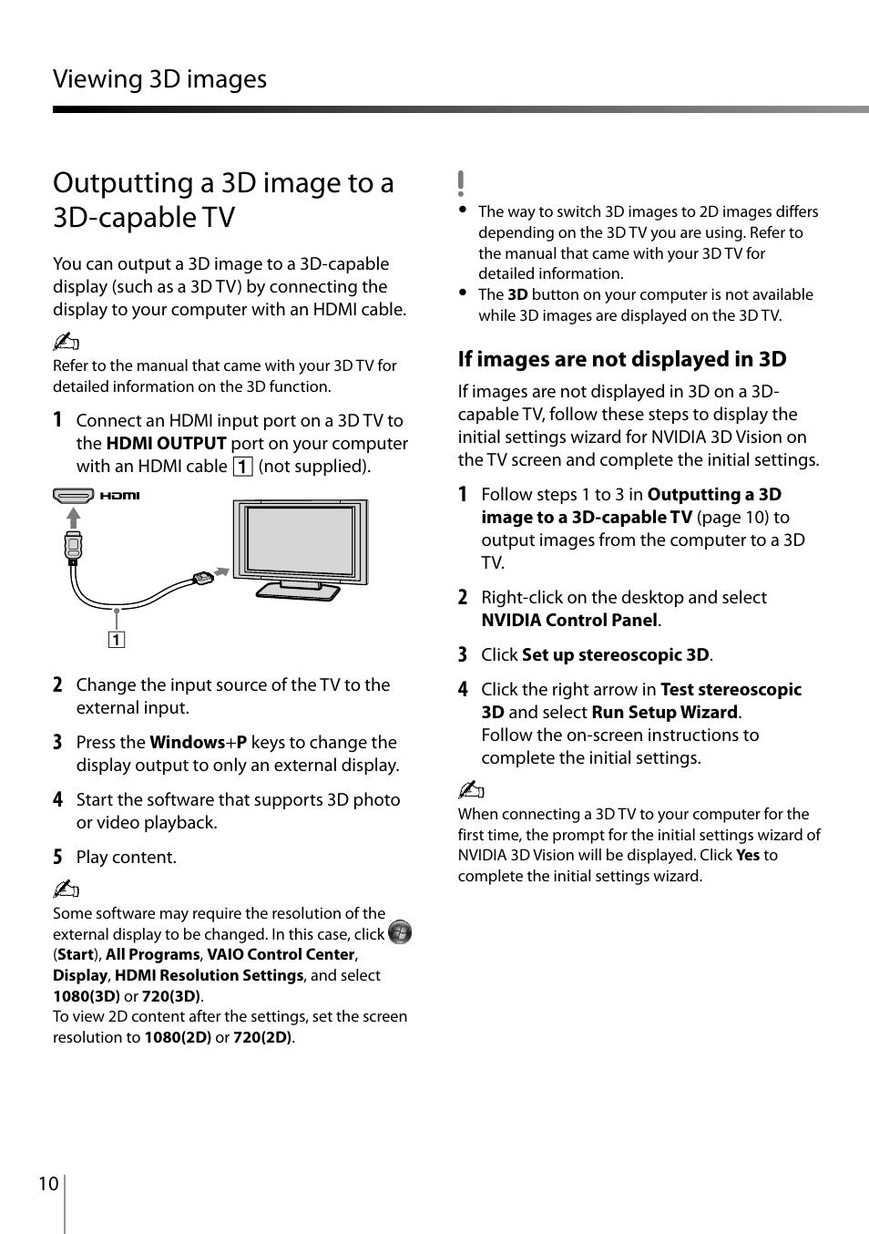 Outputting a 3d image to a 3d-capable tv, Viewing 3d images | Sony SVL24118FXB User Manual | Page 10 / 20