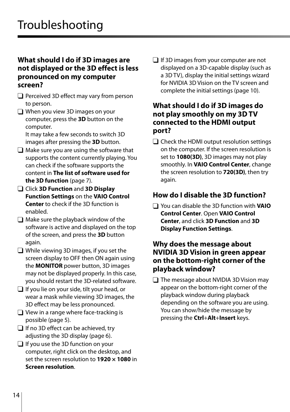 Troubleshooting, Troubleshooting …………………………………………………………………… 14 | Sony SVL24118FXB User Manual | Page 14 / 20