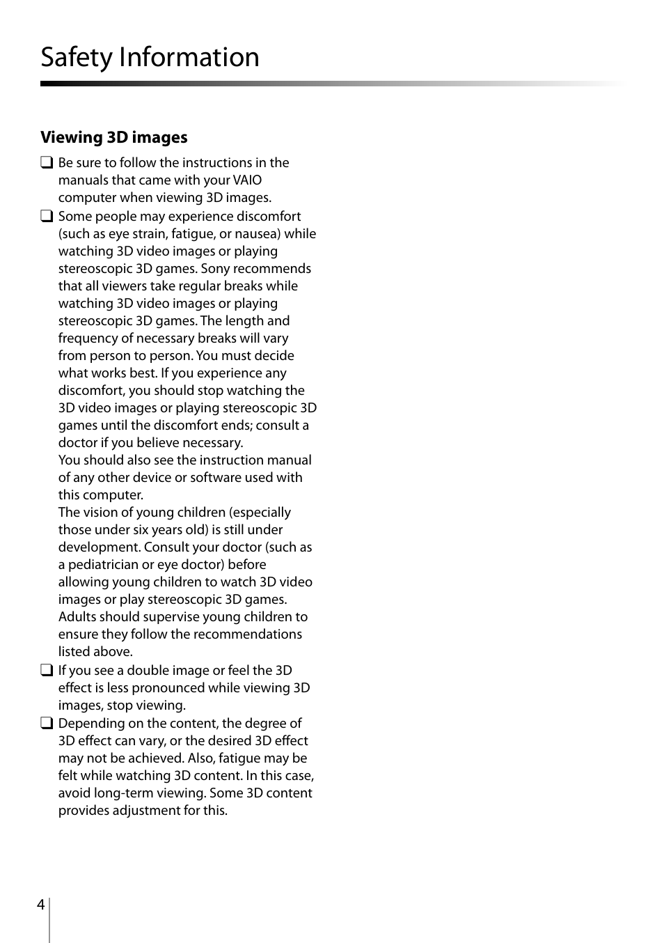 Safety information, Safety information ………………………………………………………………… 4 | Sony SVL24118FXB User Manual | Page 4 / 20