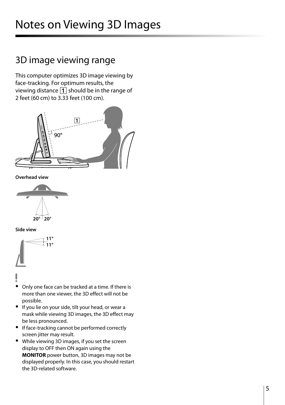 Notes on viewing 3d images, Notes on viewing 3d images ……………………………………………………… 5, 3d image viewing range | Sony SVL24118FXB User Manual | Page 5 / 20