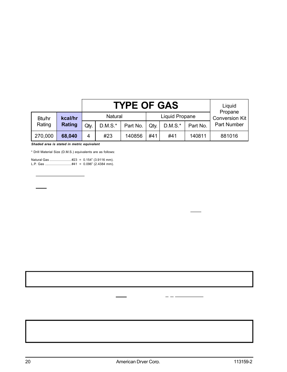 Type of gas | American Dryer Corp. AD-81 III User Manual | Page 24 / 46