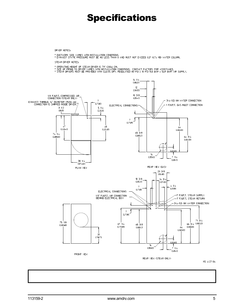 Specifications | American Dryer Corp. AD-81 III User Manual | Page 9 / 46