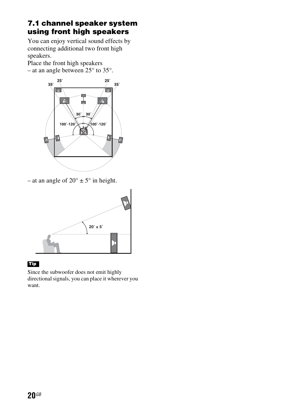 1 channel speaker system using front high speakers | Sony STR-DH740 User Manual | Page 20 / 88