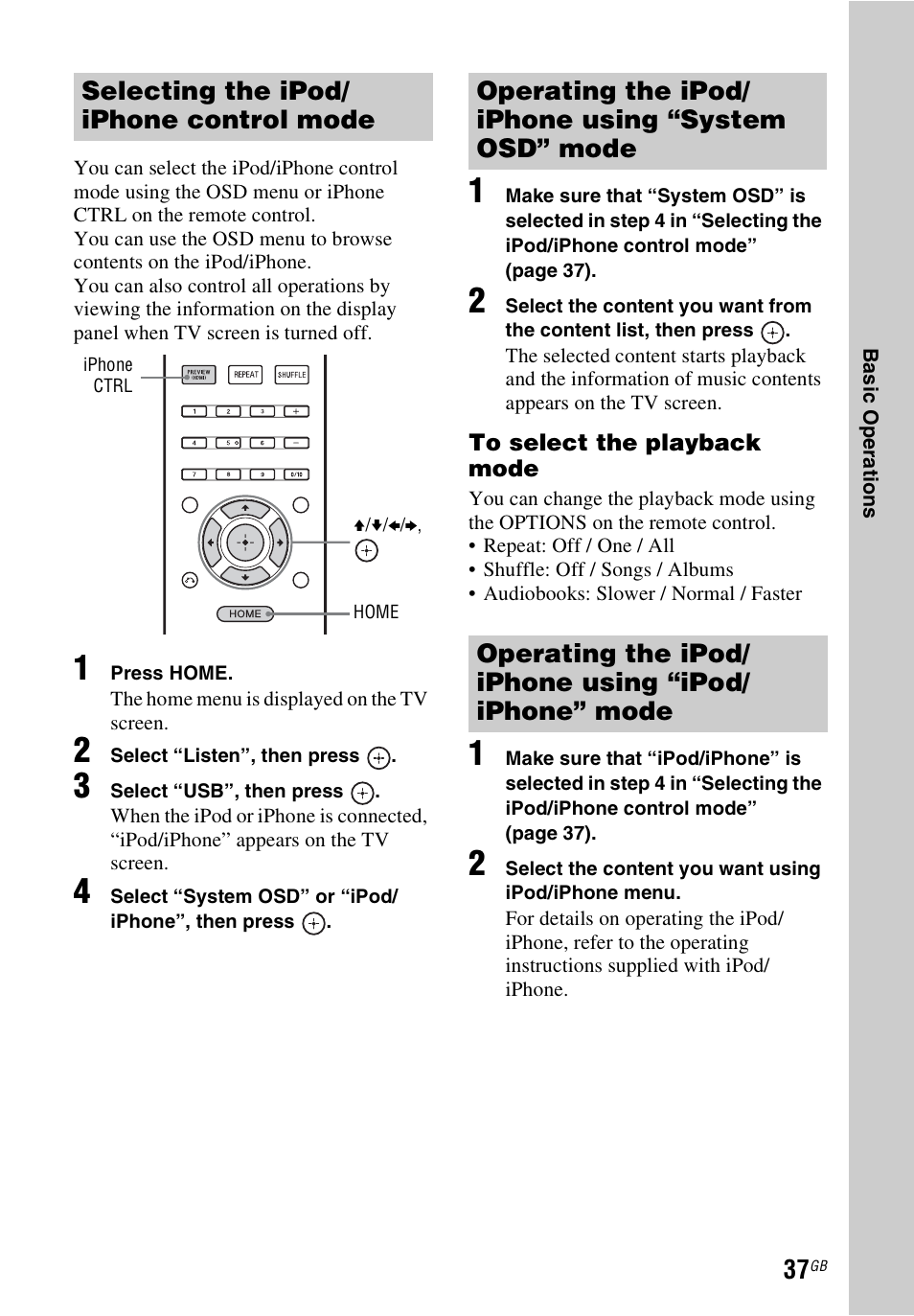 Selecting the ipod/ iphone control mode | Sony STR-DH740 User Manual | Page 37 / 88
