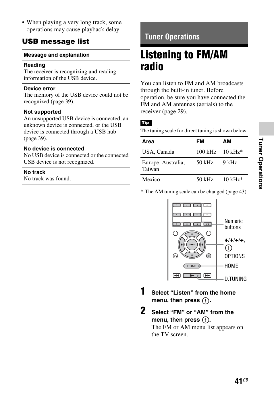 Tuner operations, Listening to fm/am radio | Sony STR-DH740 User Manual | Page 41 / 88