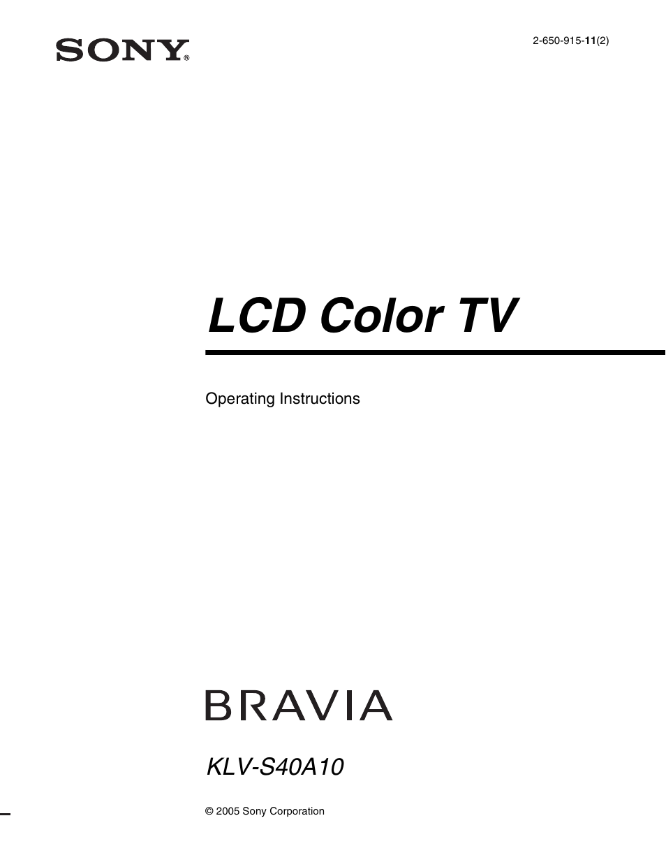 Sony KLV-S40A10 User Manual | 68 pages