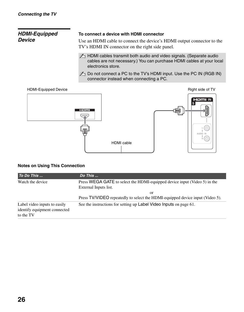 Hdmi-equipped device | Sony KLV-S40A10 User Manual | Page 26 / 68