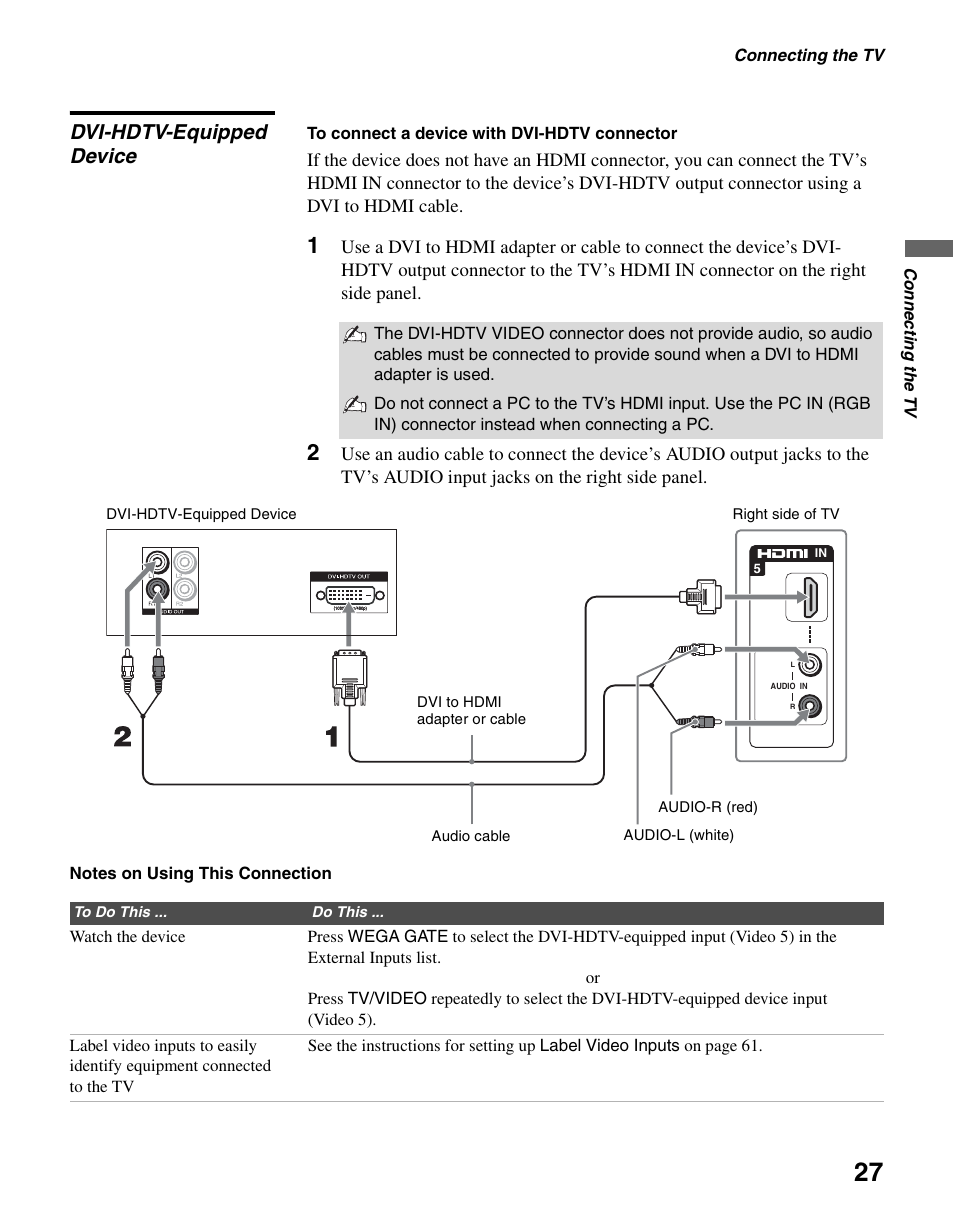 Dvi-hdtv-equipped device | Sony KLV-S40A10 User Manual | Page 27 / 68