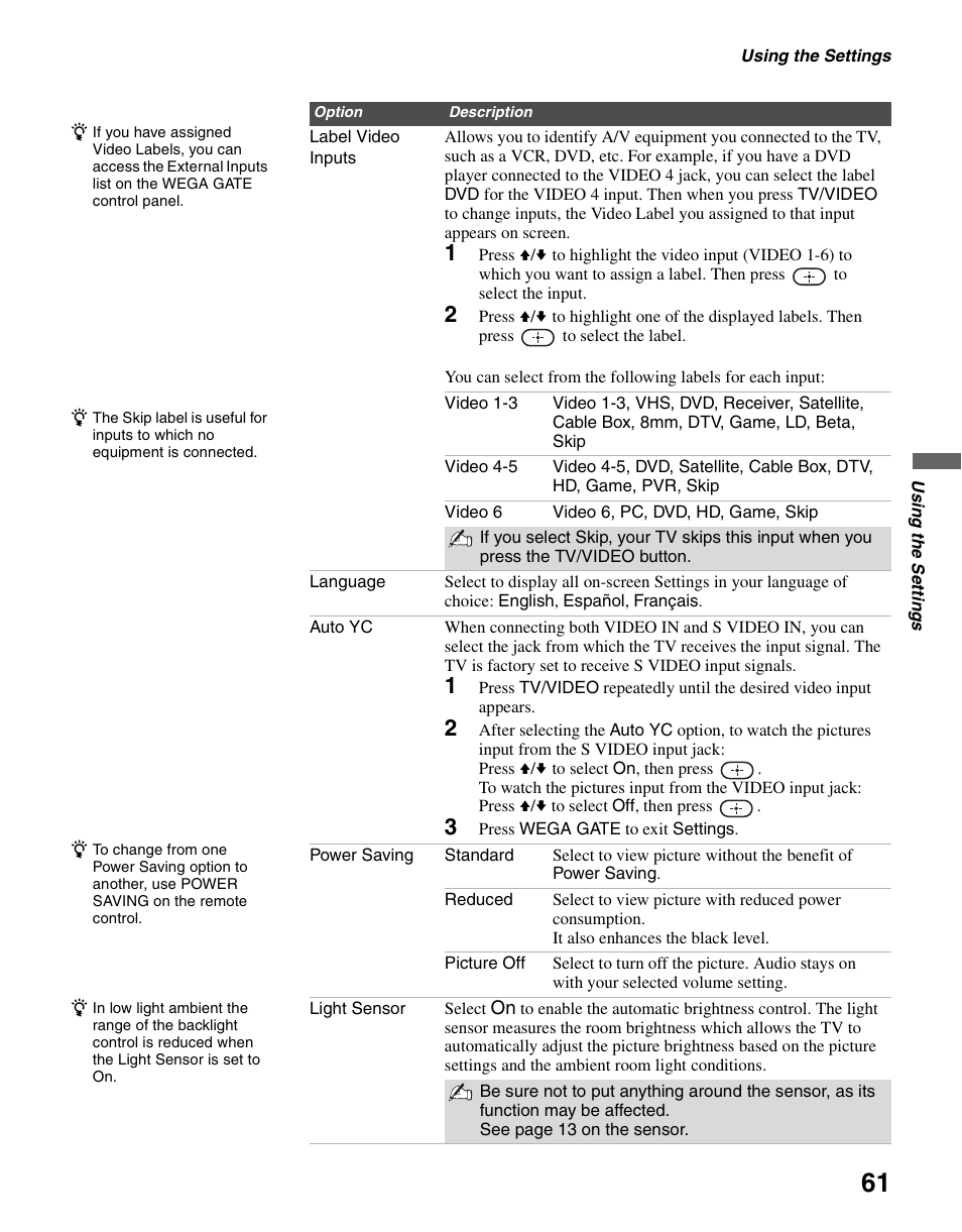 Sony KLV-S40A10 User Manual | Page 61 / 68