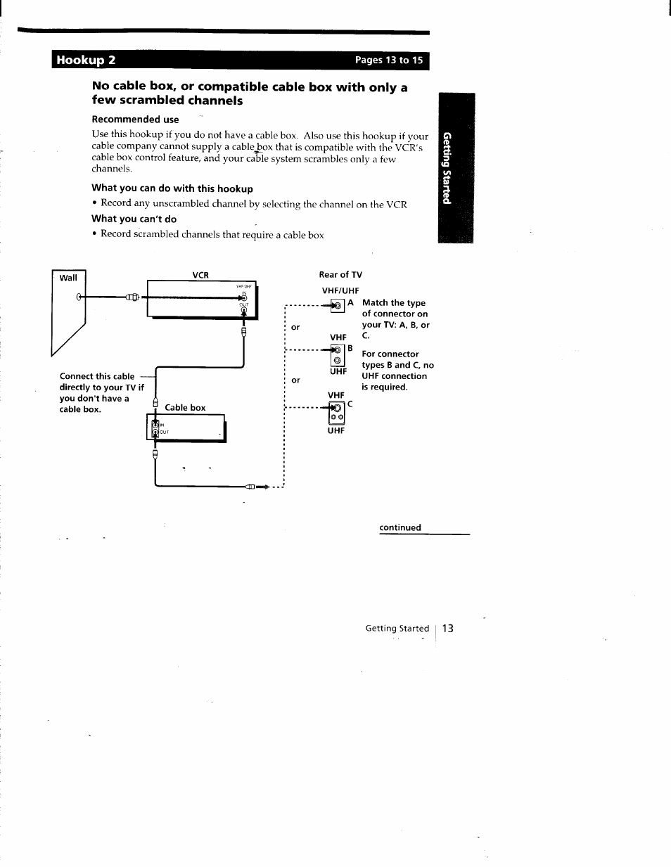 Recommended use, What you can do with this hookup, What you can't do | Hookup 2 | Sony SLV-688HF User Manual | Page 13 / 79