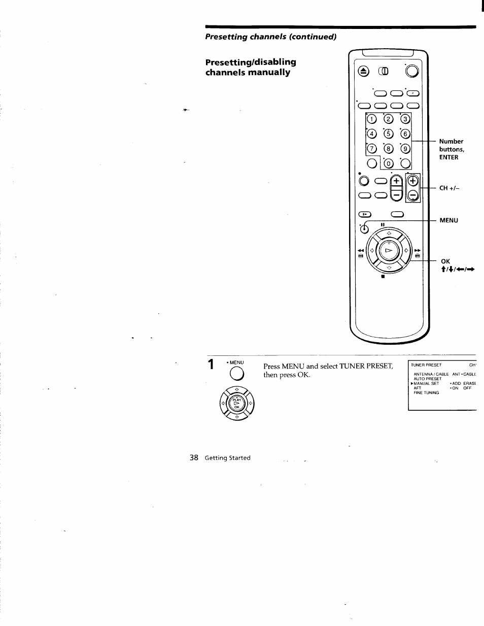 Presetting/disabling channels manually | Sony SLV-688HF User Manual | Page 38 / 79