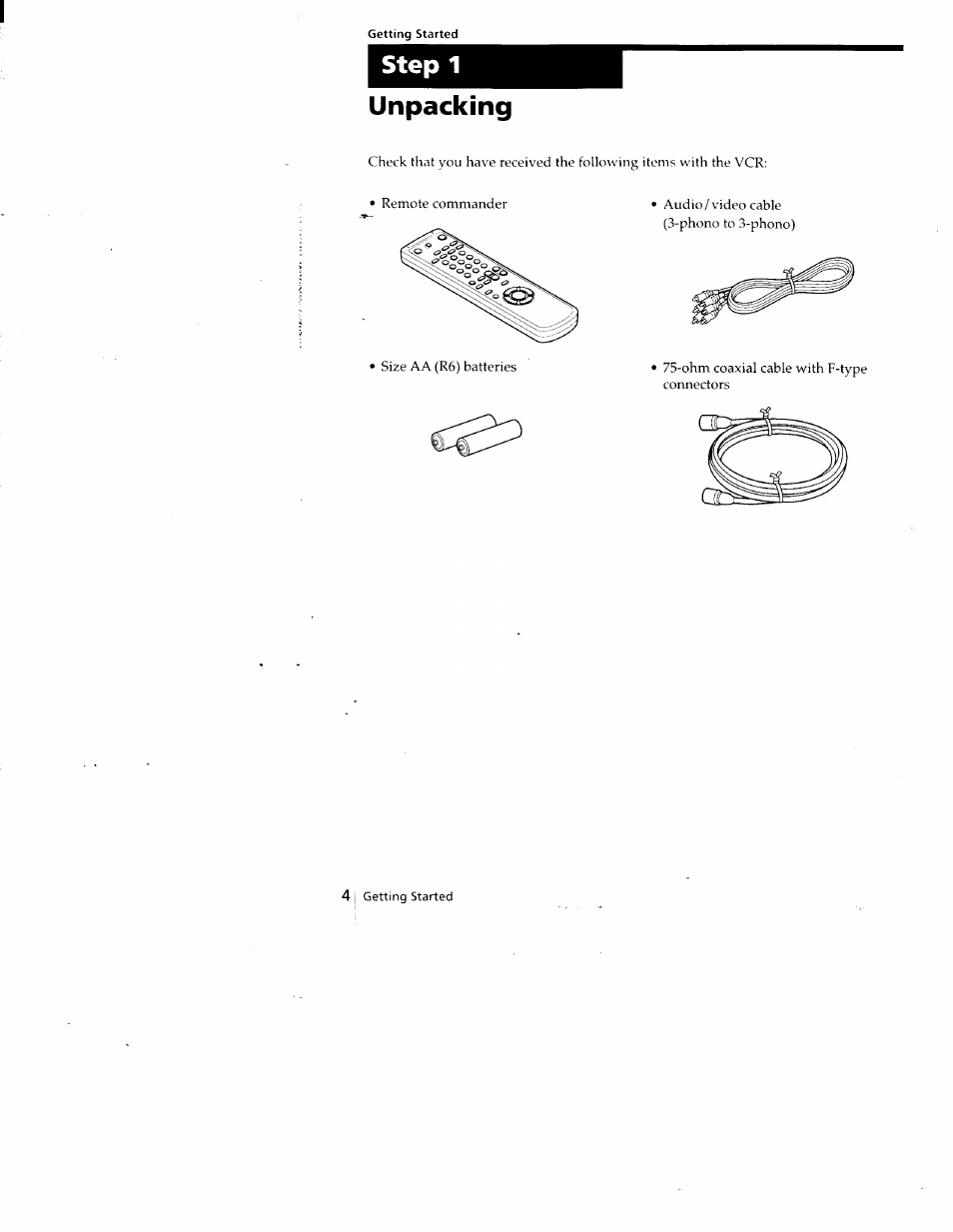 Step 1, Unpacking, Step 1 unpacking | Sony SLV-688HF User Manual | Page 4 / 79
