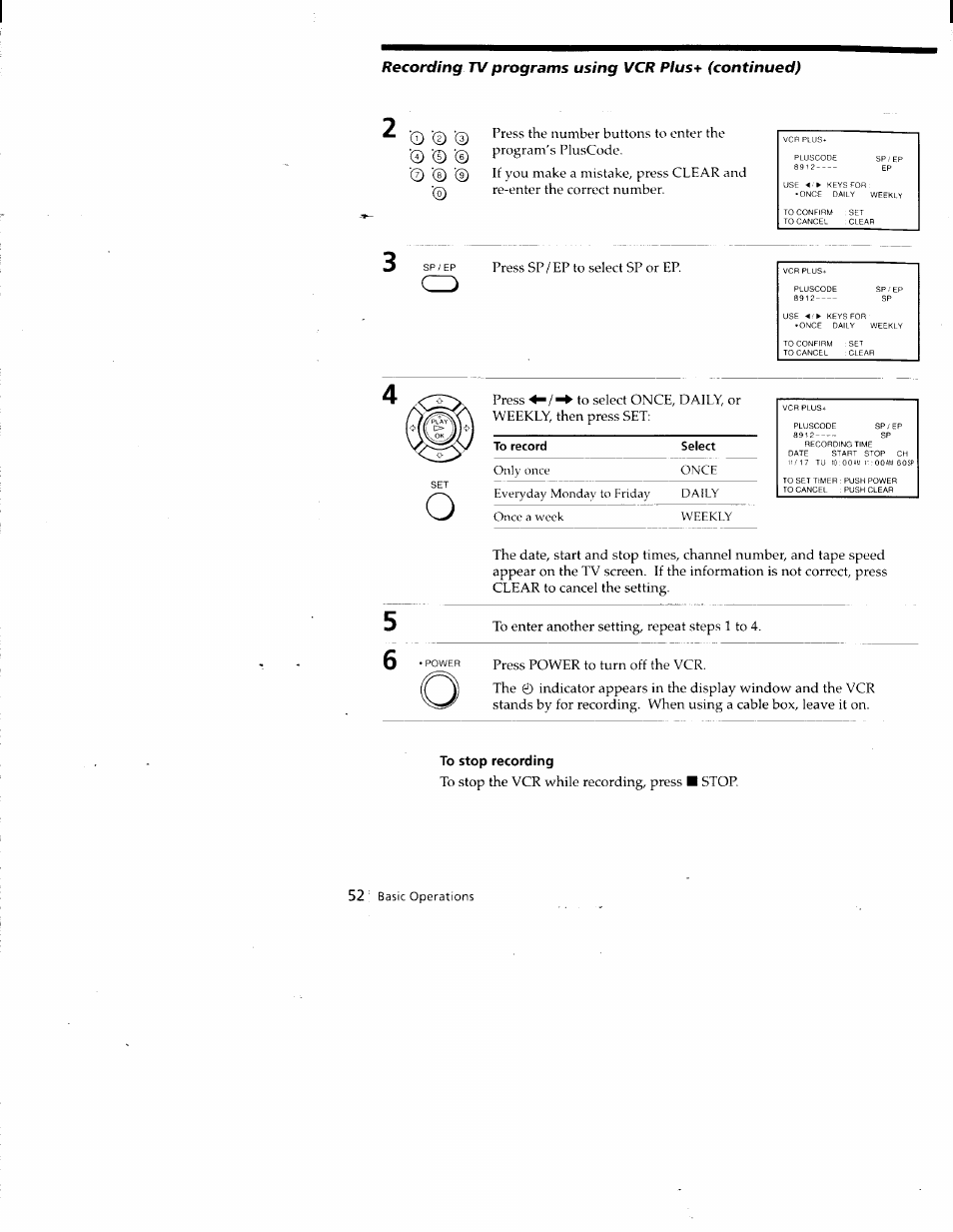 To stop recording | Sony SLV-688HF User Manual | Page 52 / 79