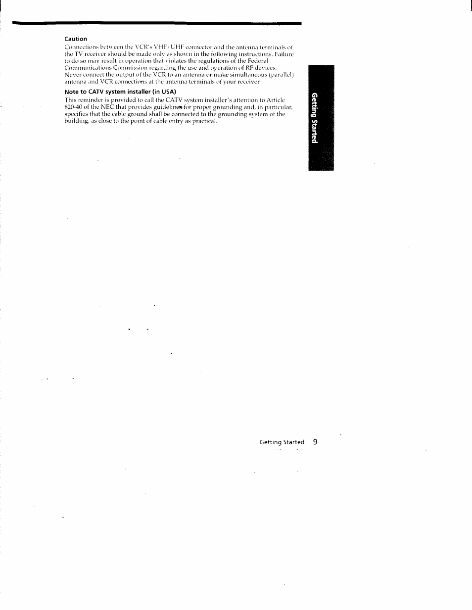 Caution, Note to catv system installer (in usa) | Sony SLV-688HF User Manual | Page 9 / 79