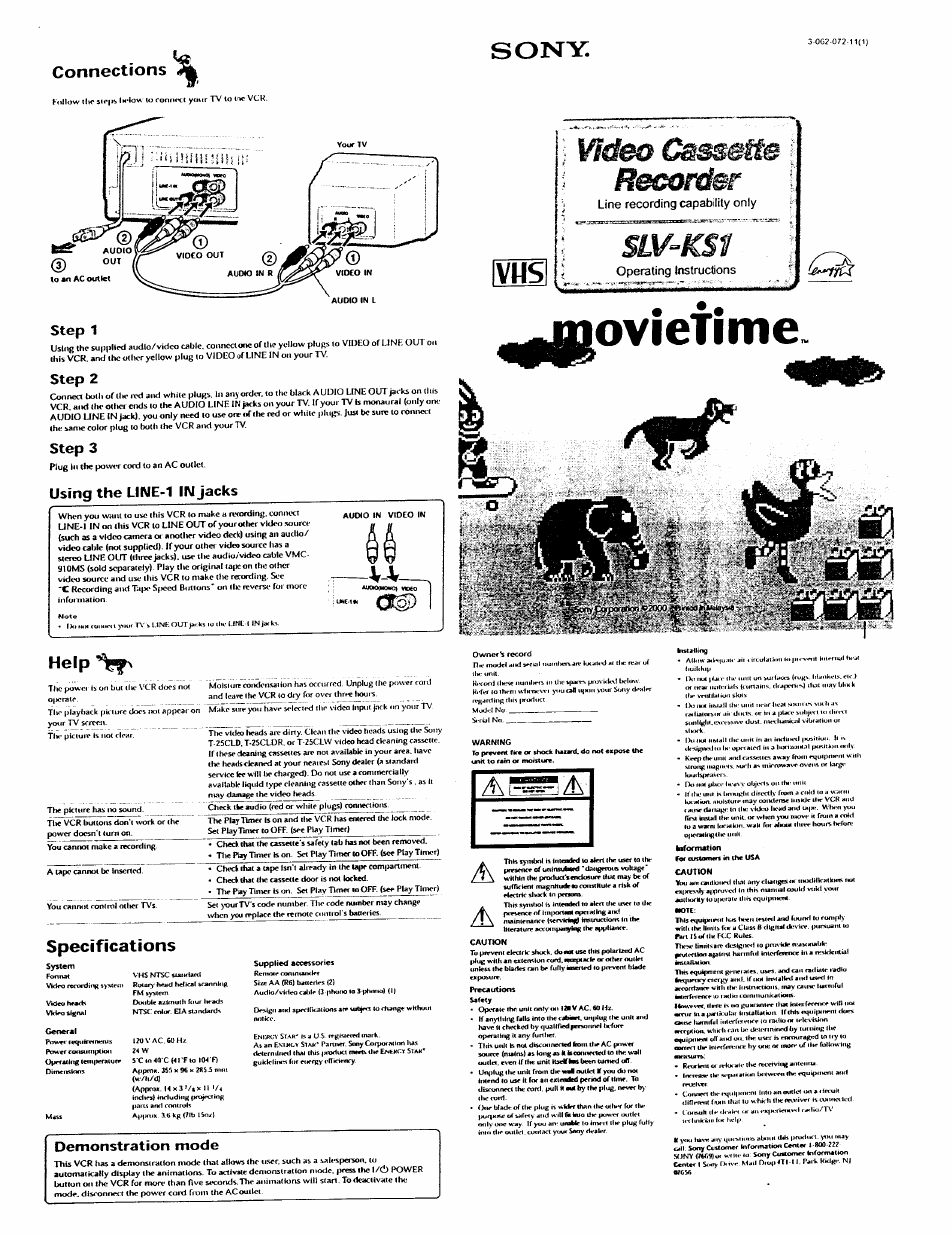 Sony SLV-KS1 User Manual | 2 pages