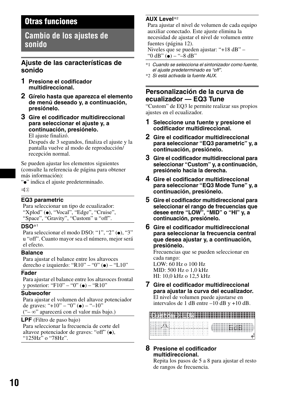 Otras funciones, Cambio de los ajustes de sonido, Ajuste de las características de sonido | Otras funciones cambio de los ajustes de sonido | Sony CDX-GT72W User Manual | Page 28 / 40