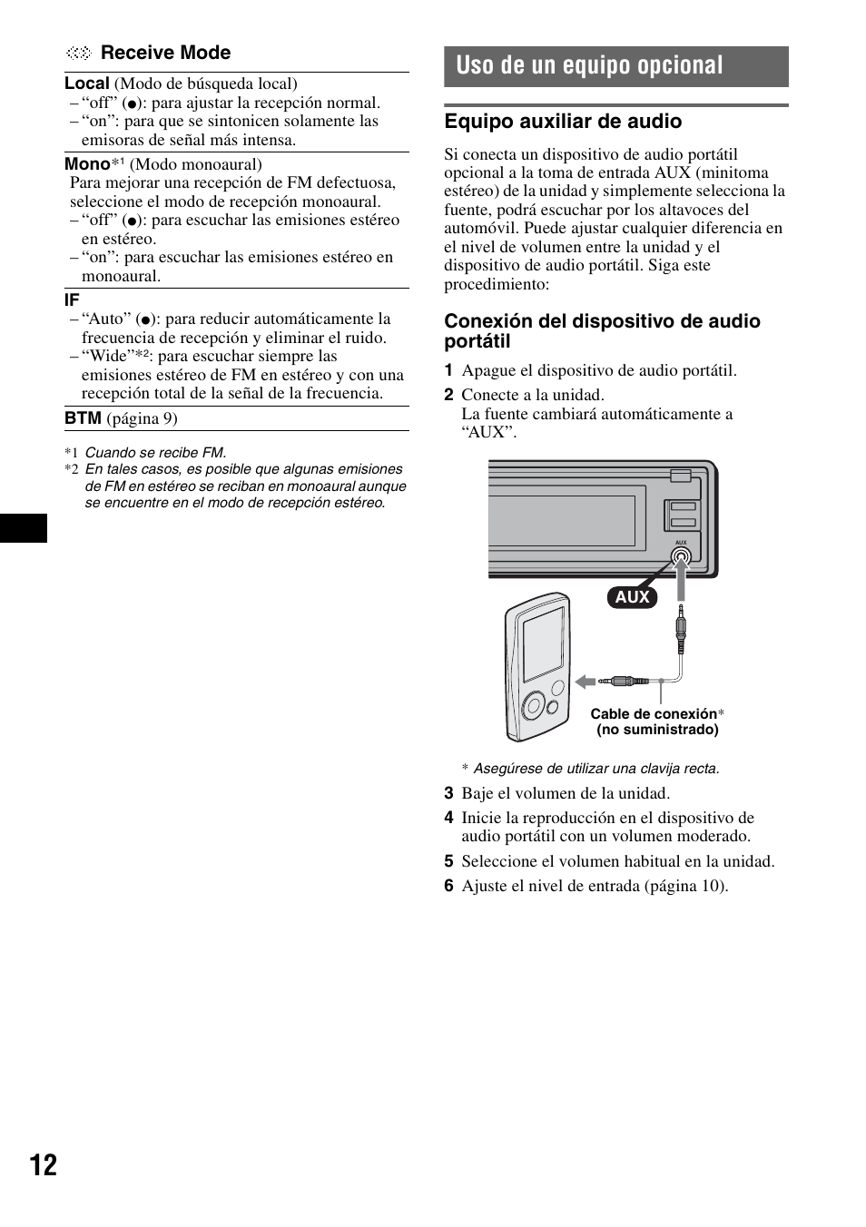 Uso de un equipo opcional, Equipo auxiliar de audio | Sony CDX-GT72W User Manual | Page 30 / 40