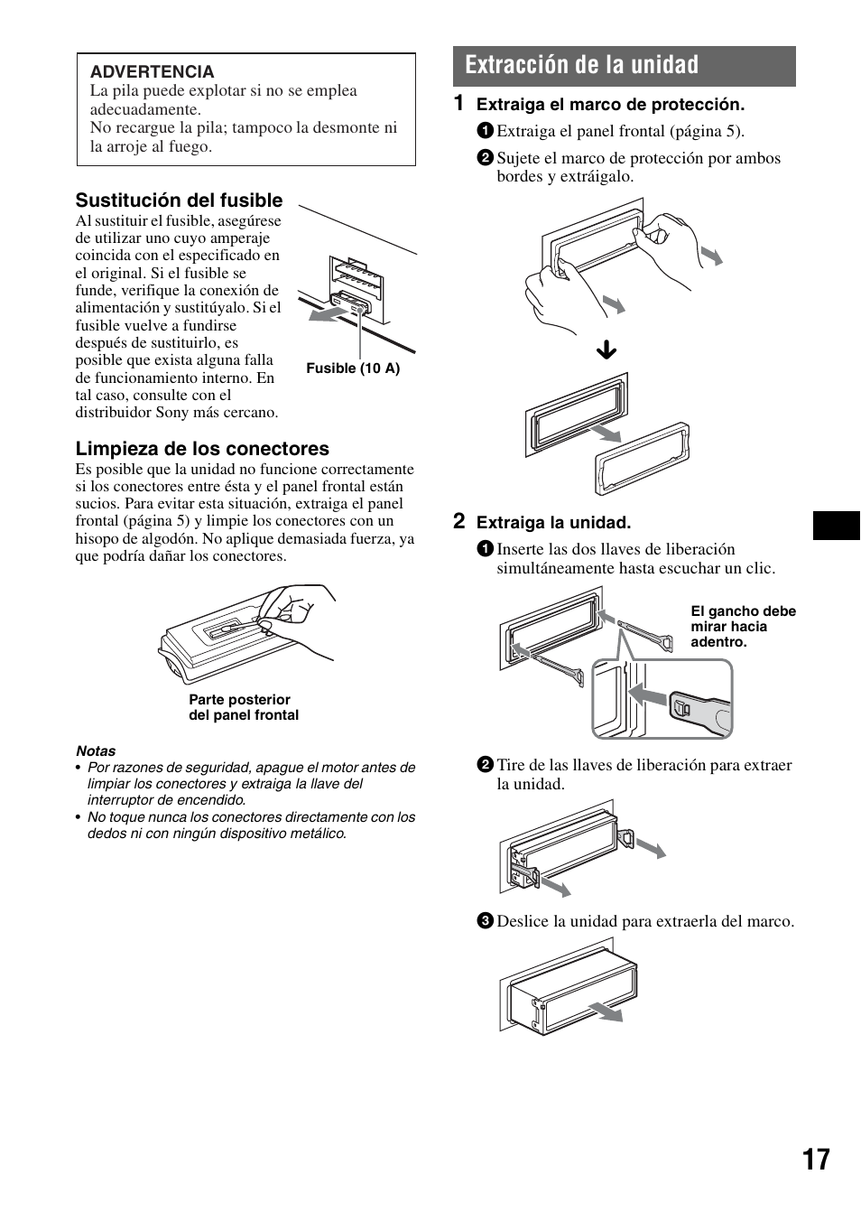 Extracción de la unidad | Sony CDX-GT72W User Manual | Page 35 / 40