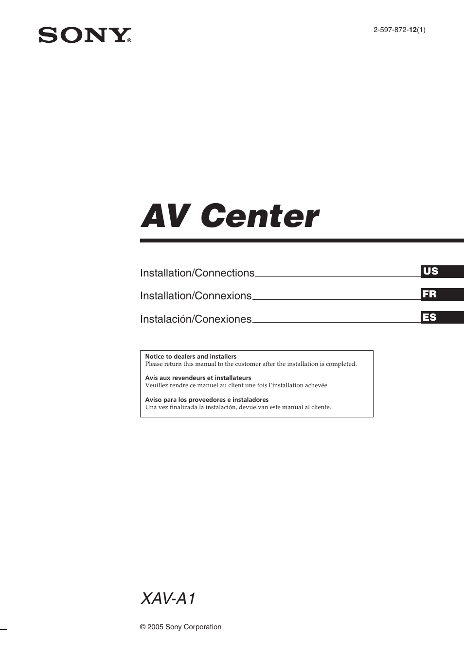 Sony XAV-A1 User Manual | 44 pages