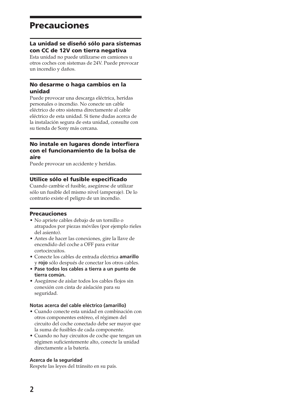 Precauciones | Sony XAV-A1 User Manual | Page 30 / 44
