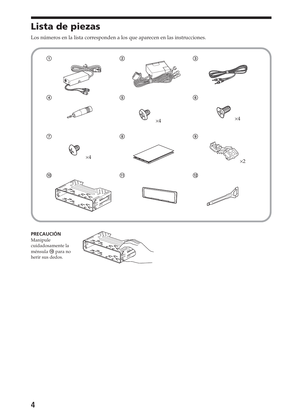 Lista de piezas | Sony XAV-A1 User Manual | Page 32 / 44
