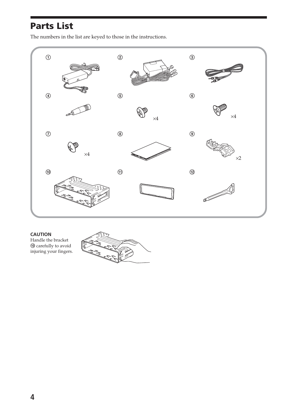 Parts list | Sony XAV-A1 User Manual | Page 4 / 44