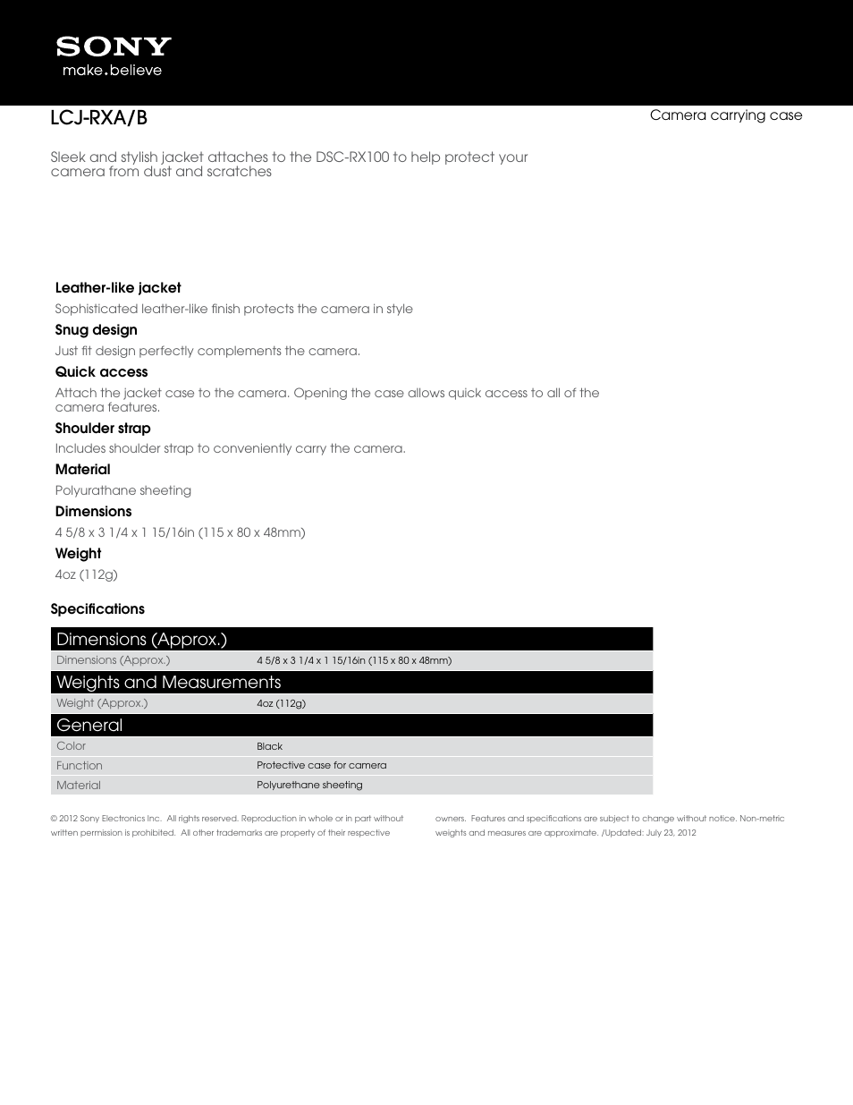 Sony LCJ-RXA User Manual | 1 page