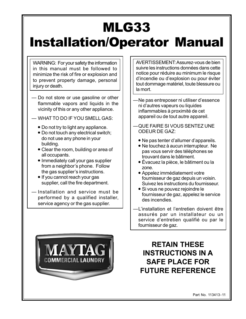 American Dryer Corp. MLG33 User Manual | 22 pages