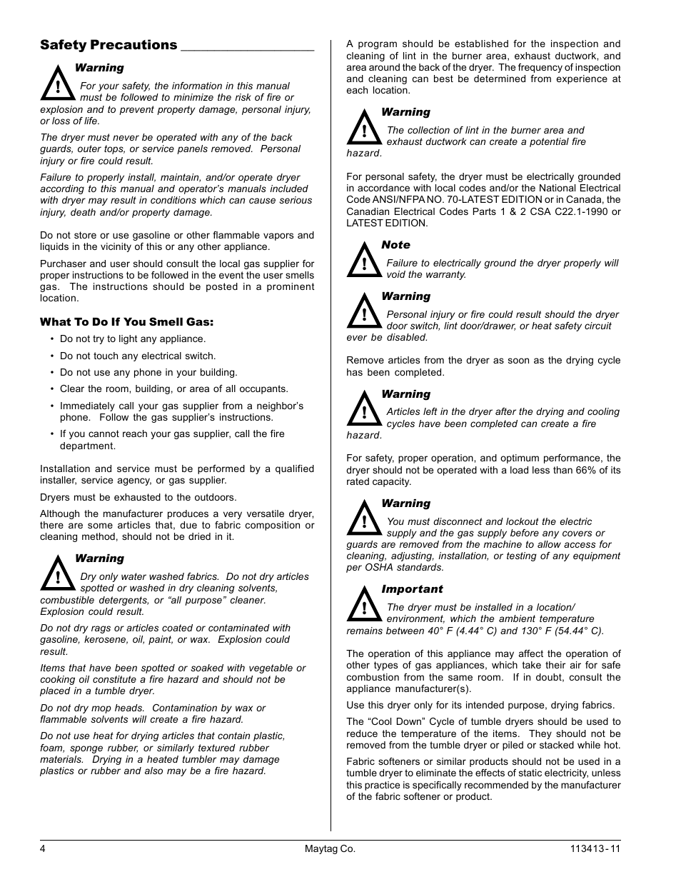 Safety precautions | American Dryer Corp. MLG33 User Manual | Page 4 / 22