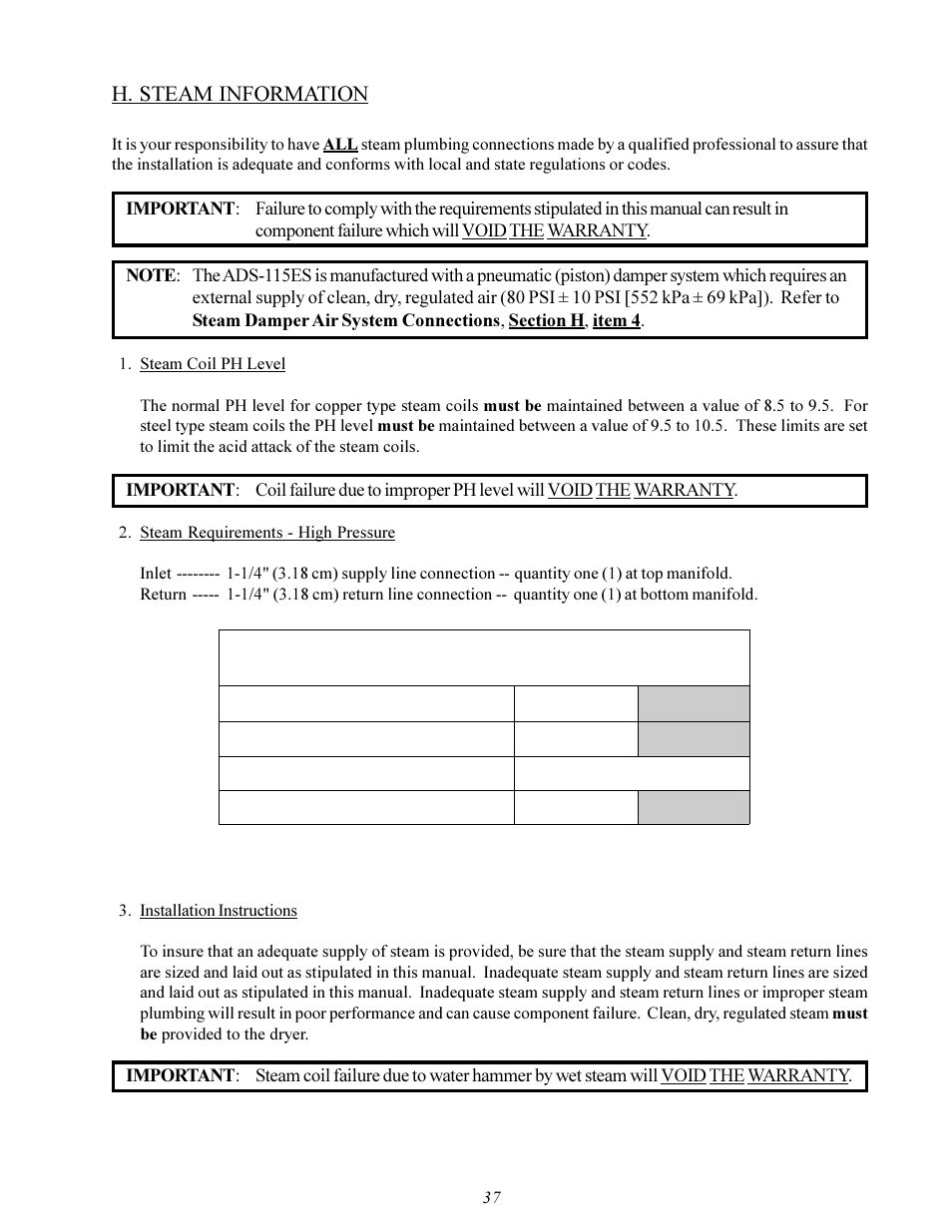 H. steam information | American Dryer Corp. AD-115ES User Manual | Page 41 / 67