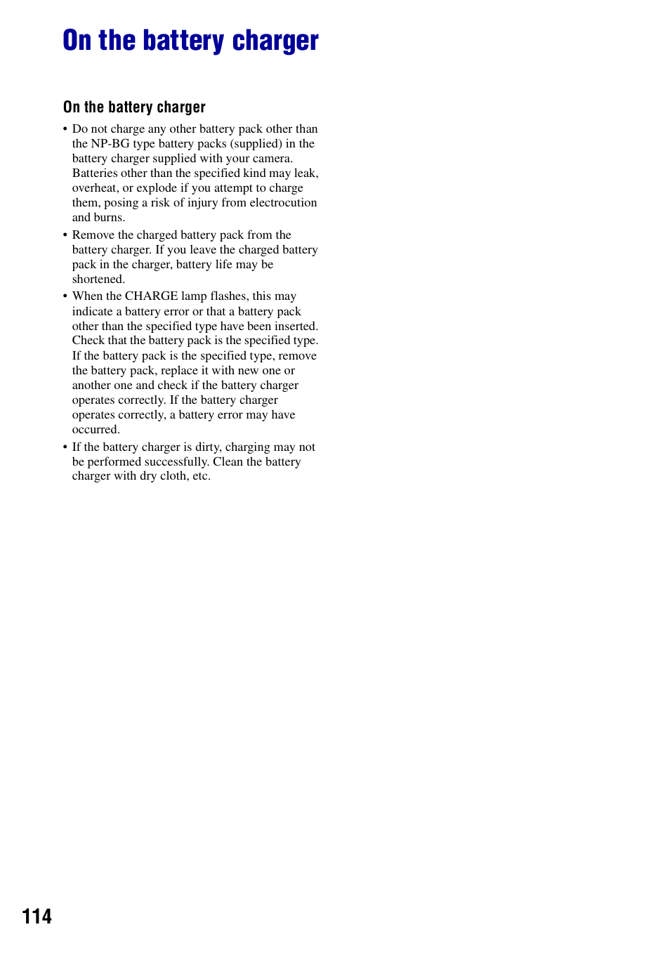 On the battery charger | Sony DSC-T100 User Manual | Page 114 / 119