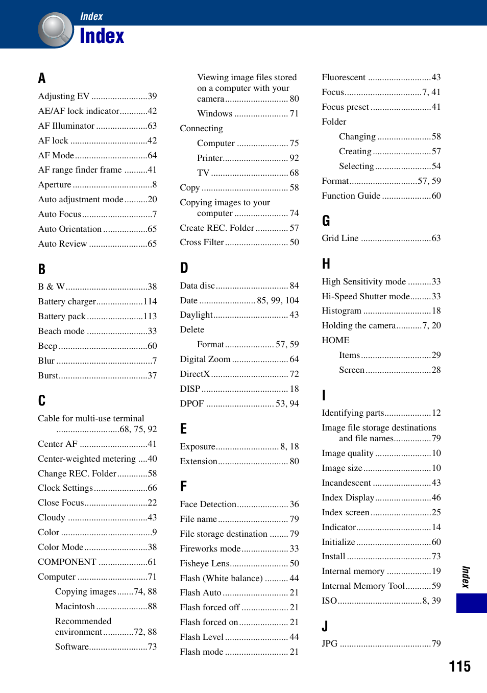 Index | Sony DSC-T100 User Manual | Page 115 / 119