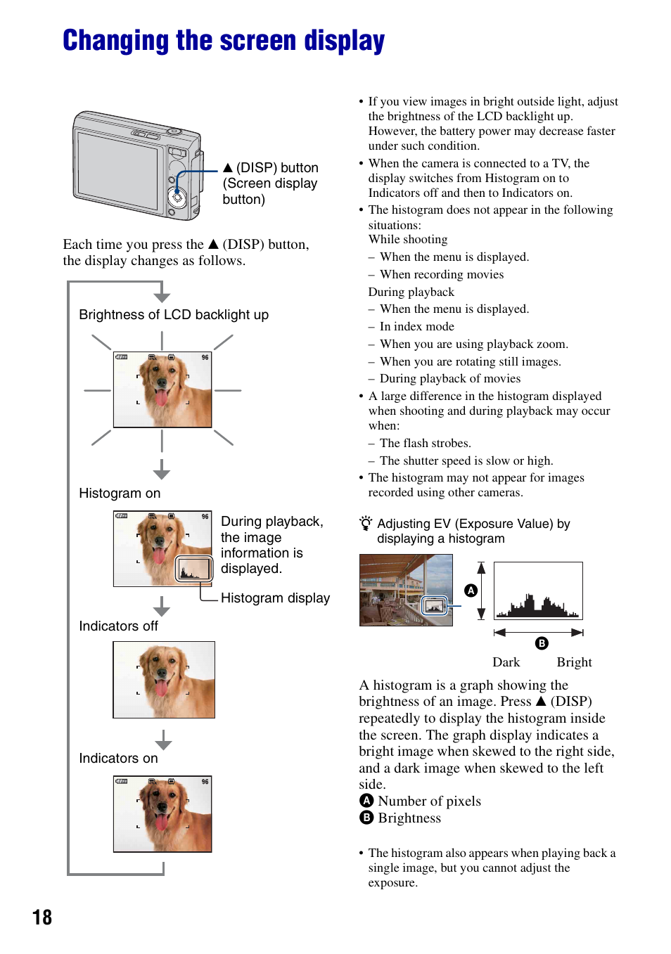 Changing the screen display | Sony DSC-T100 User Manual | Page 18 / 119