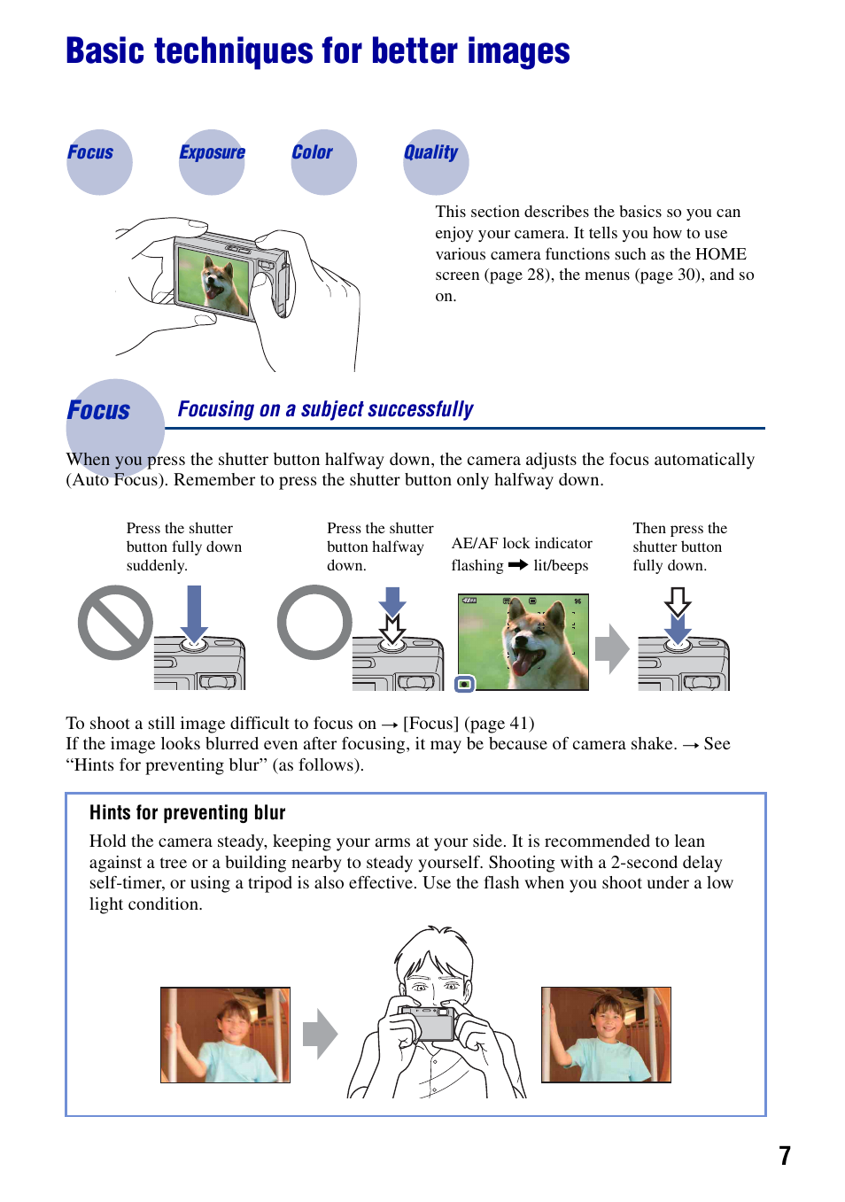 Basic techniques for better images, Focus, Focus – focusing on a subject successfully | Sony DSC-T100 User Manual | Page 7 / 119