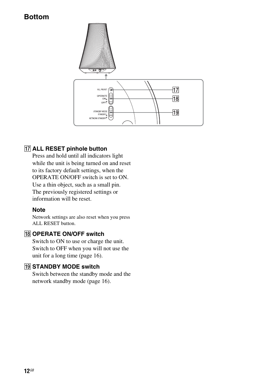 Bottom | Sony SA-NS500 User Manual | Page 12 / 60